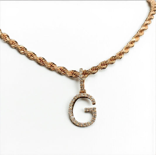 Letter R Pendant 10K Rose Gold With Diamond / 2.4gr
