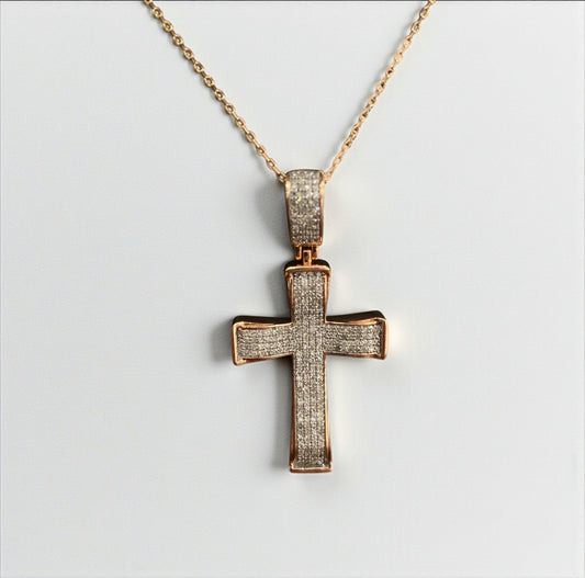 10K Rose Gold Cross Diamond Pendant 0.91Ct / 5.1gr