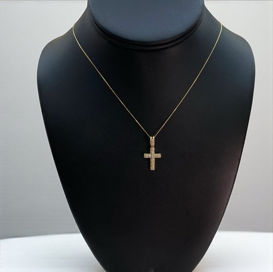 14K Yellow Gold Cross Jewelry Set With Diamond / 2.3gr