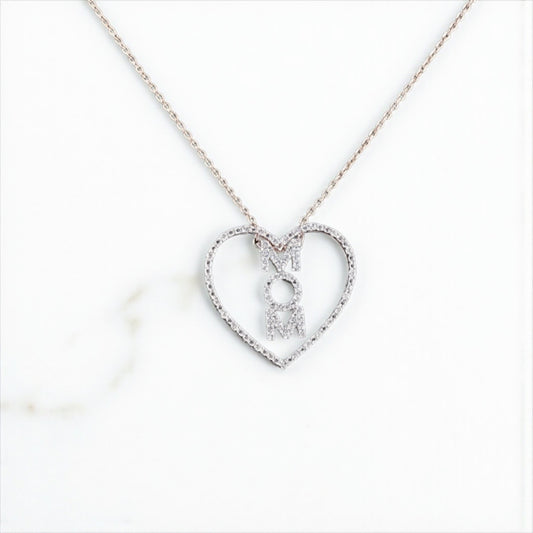 14K White Gold Heart Mom Jewelry Set With Diamond / 4gr