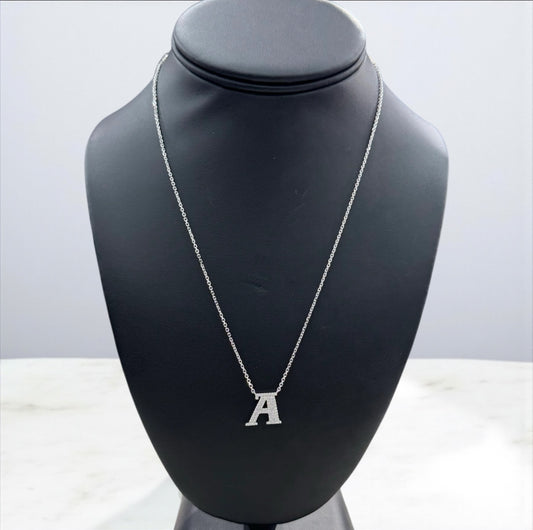 14K White Gold Diamond Letter A Jewelry Set 0.27Ct Dia / 4gr / 1.3mm / 18in