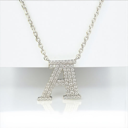 14K White Gold Diamond Letter A Jewelry Set 0.27Ct Dia / 4gr / 1.3mm / 18in