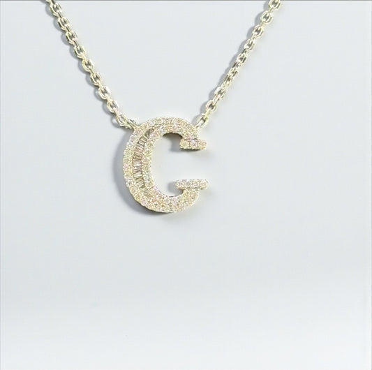 14K White Gold Diamond Letter C Jewelry Set 0.50Ct Dia / 3.9gr / 1.3mm / 18in