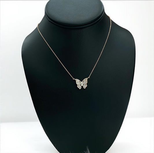 14K Rose - White Gold Diamond Butterfly Jewelry Set 0.49Ct / 2.9gr