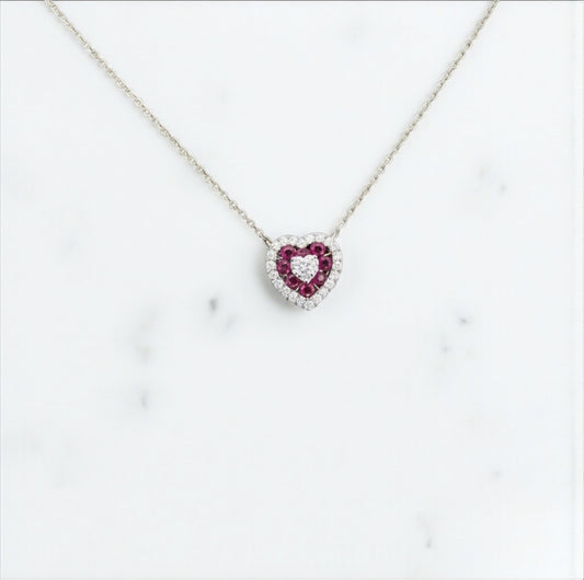 14K White Gold Diamond Heart Jewelry Set 0.55Ct / 2.4gr