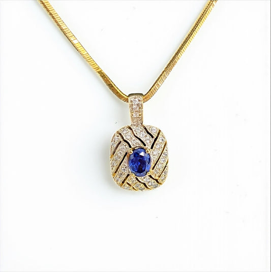 14K Yellow Gold Diamond Luxury Jewelry Set With Sapphire / 10.7gr