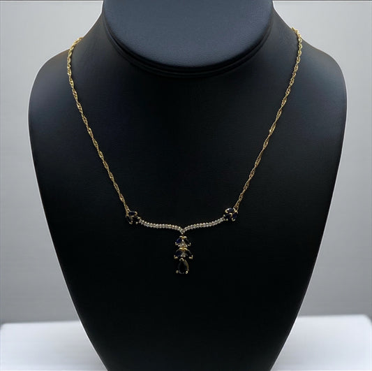 14K Yellow Gold Women'S Jewelry Set With Diamond - Sapphire / 5.8gr