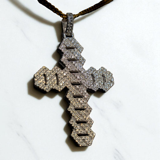 Diamond Cross Pendant 10K White Gold / 2.42Ct Dia / 10.7gr