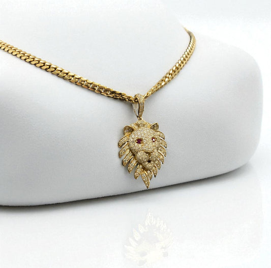 Lion Pendant 14K Yellow Gold With Diamond 2.22Ct Dia / 5.3gr