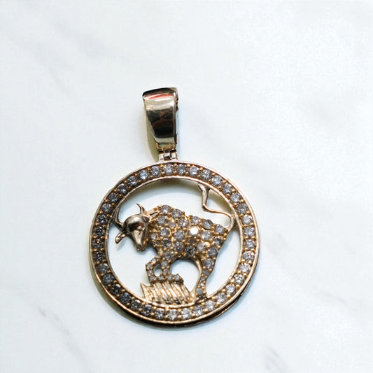 Big Taurus Sign Pendant 10K Yellow Gold With Diamond / 2.13Ct Dia / 7.5gr