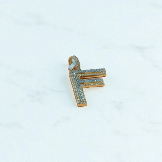 10K Yellow Gold Letter F Pendant With Diamond 0.70Ct / 3.5gr