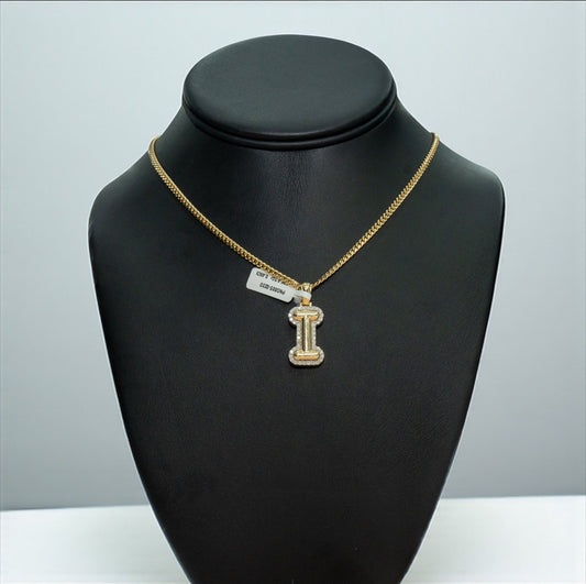 10K Yellow Gold Letter I Pendant With Diamond 0.46Ct / 4.3gr