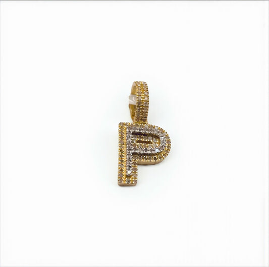 10K Yellow Gold Diamond Letter P Pendant / 1.6gr