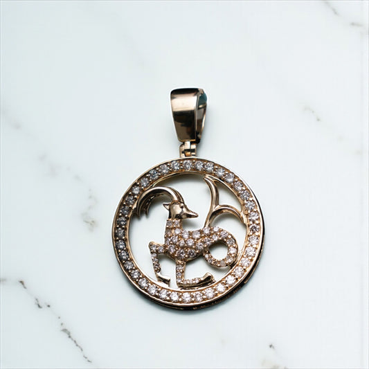 Aries Sign Pendant 10K Yellow Gold With Diamond / 1.33Ct Dia/ 5.5gr
