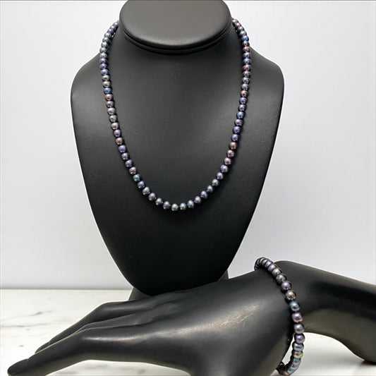 14K Yellow Gold Tornasol Pearls Jewelry Set / 33gr / 6mm / 18/7.5in