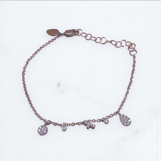 14K White Gold Fashion Bracelet With Diamond / 1.4gr / 1.3mm / 7in