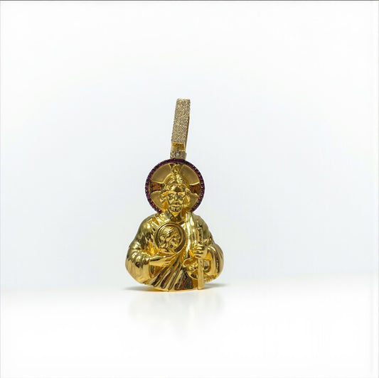 10K Yellow Gold San Judas Pendant 0.23Ct Lab Dia / 23.1gr / 2in