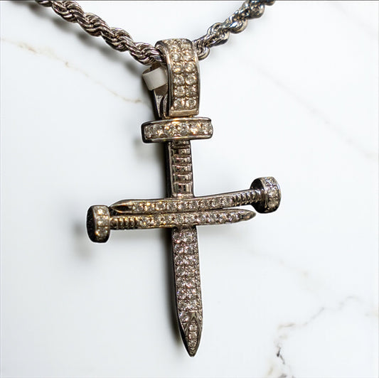 Diamond Sword Cross Pendant 14K White Gold / 6.2gr