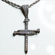 Medium Sword Cross Pendant 14K White Gold With Diamond / 1.3gr