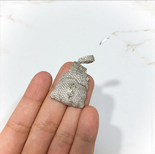 14K White Gold Diamond Money Bag Pendant 2.49Ct Dia Vs-Si / 19.78gr / 1.6in
