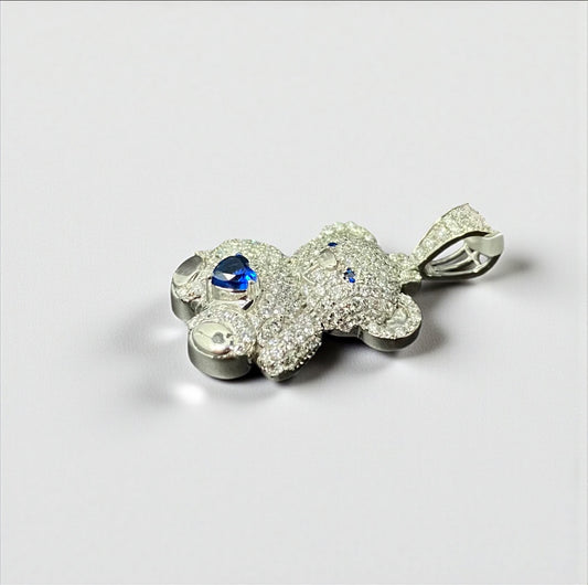 10K White Gold Diamond Bear-Heart Blue Pendant 1.06Ct Dia / 3.84gr / 1.3in