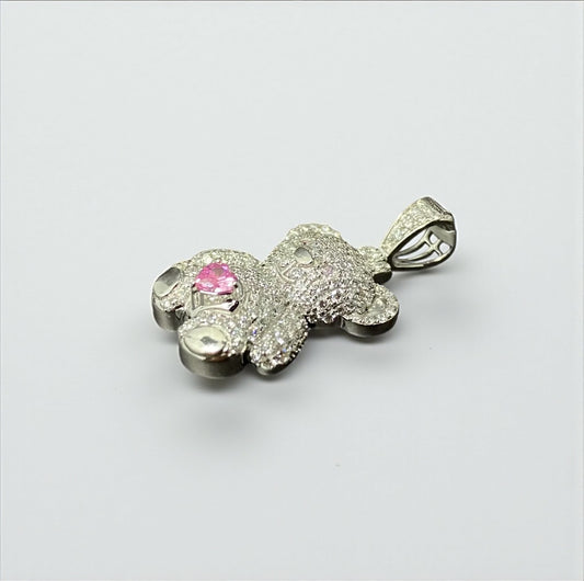10K White Gold Diamond Bear-Heart Pink Pendant 1.05Ct Dia / 3.86gr / 1.3in