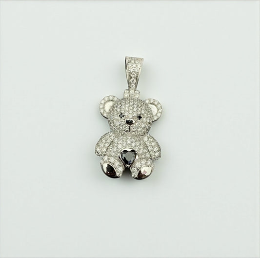 10K White Gold Diamond Bear-Heart Black Pendant 1.04Ct Dia / 3.8gr / 1.3in