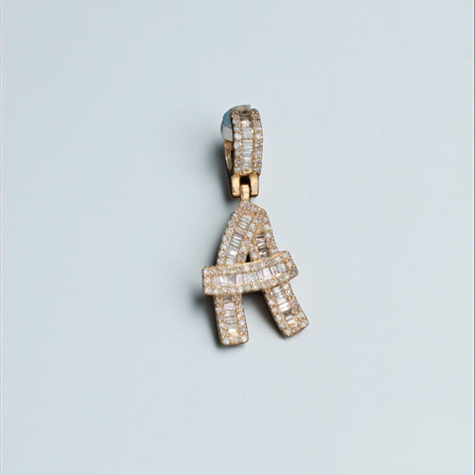 Letter A Pendant 10K Yellow Gold With Diamond / 3gr