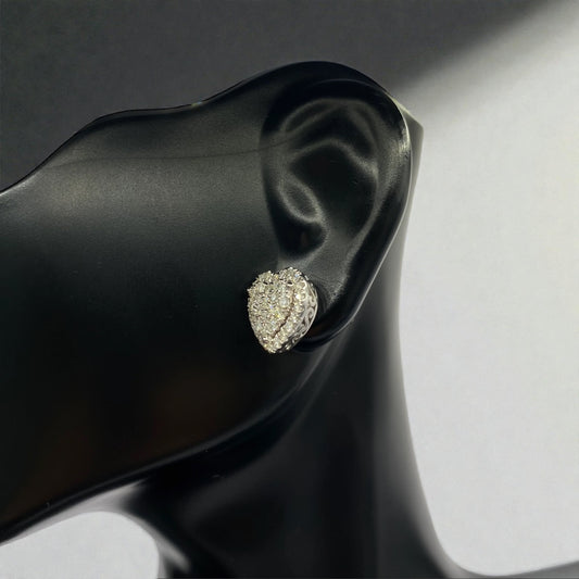 14K White Gold Diamond Heart Stud Earrings 0.97Ct / 3.2gr