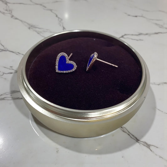 14K Rose Gold Diamond Heart Blue Stud Earrings 1Ct / 1.7gr
