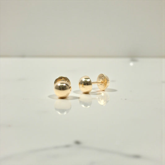 18K Yellow Gold Half Smooth Ball Stud Earrings / 0.58gr / 6mm
