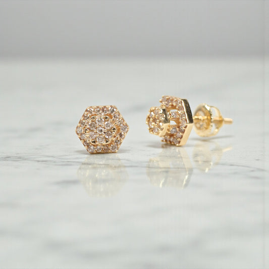14K Yellow Gold Diamond Luxury Stud Earrings 0.38Ct / 1.6gr