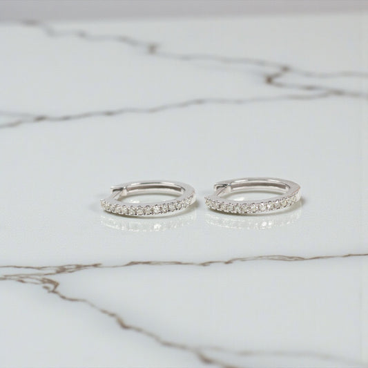 14K White Gold Diamond Luxury Hoop Earrings 0.14Ct / 1.2gr