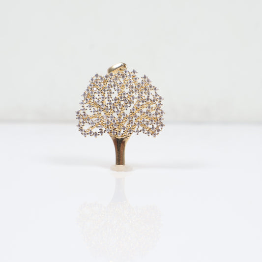 14K YG Tree Of Life Pendant / 3.6gr / 1in / White Zircons