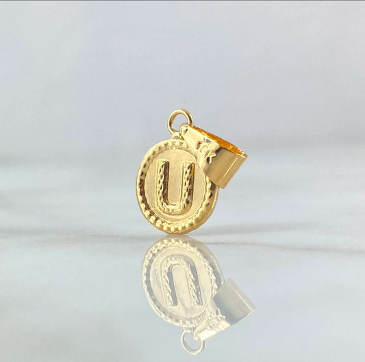 18K Yellow Gold Letter U Pendant Bordered Circle / 0.61gr / 0.3in