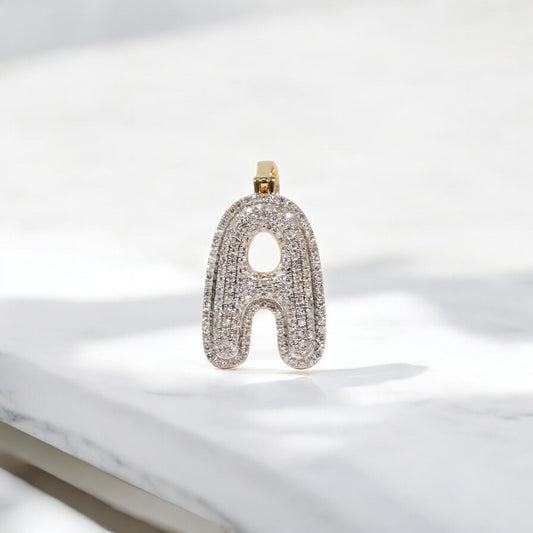 10K YG Diamond Letter A Pendant / 2.2gr / 1.1in / 0.42Wt Dia