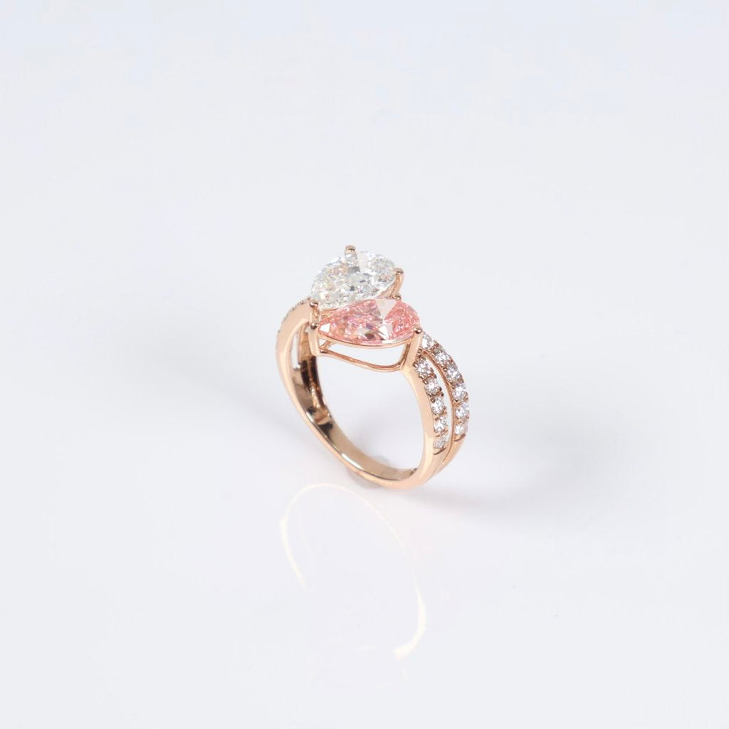 14K RG Lab Diamond Double Pear Cut Engagement Ring / 2.82gr / Sz 6.5 / 3.56Ct Lab / VS / F