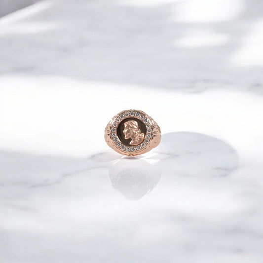 10K RG Diamond Jesus Face Rustic Rings / 9.27gr / Sz 5.5 / 0.49Wt Dia