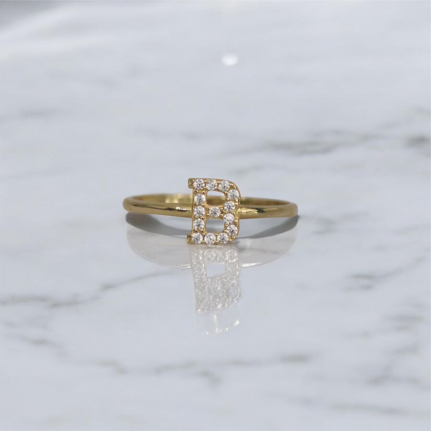 14K YG Letter B Ring / 1.30gr / Sz 7.5