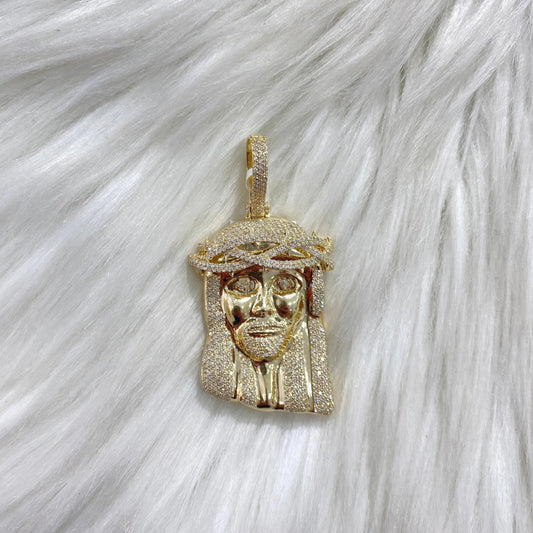 10K Yellow Gold Diamond Jesus Face Pendant 1.21Ct Dia / 12.3gr
