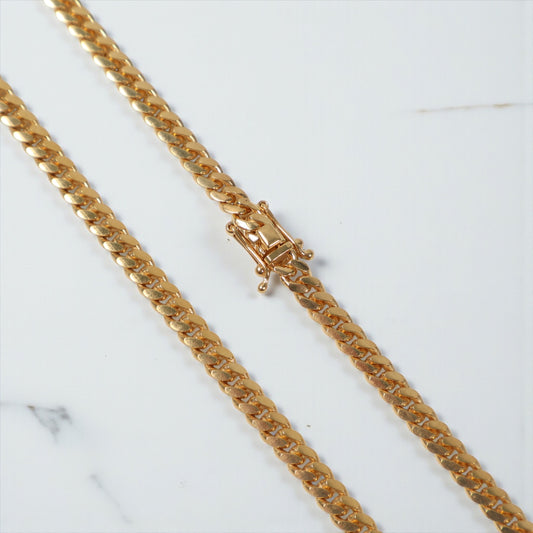 Yellow Gold Over Silver 999 Micro Cuban Links Chain / 26.8gr / 4.3mm / 24in /