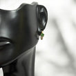 14K Yellow Gold Luxury Huggie Flower Hoop Earrings With Green Zircons / 1.2gr