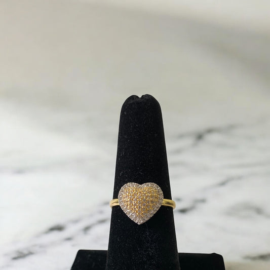 18K Yellow Gold Heart Ring With Zircons / 2.7gr / Size 7