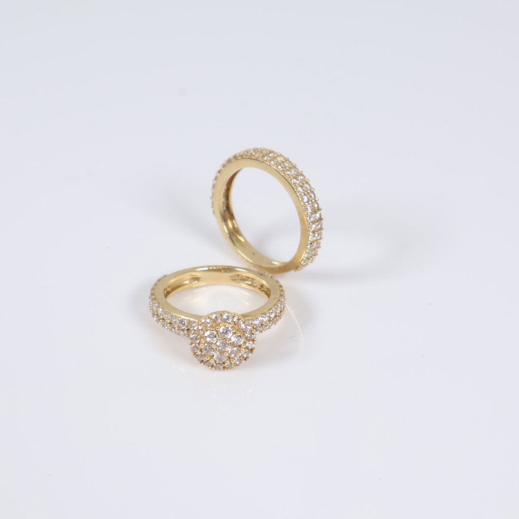 14K YG Luxury Round Duo Engagement Ring / 8.1gr / Sz 7 / White Zircons