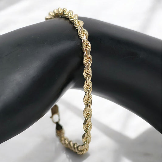 10K YG Rope Bracelet / 13.47gr / 4.5mm /  8.5in