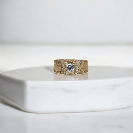 10K YG Luxury Square Solitaire Rings / 8gr / Sz 10 3/4 / White Zircons