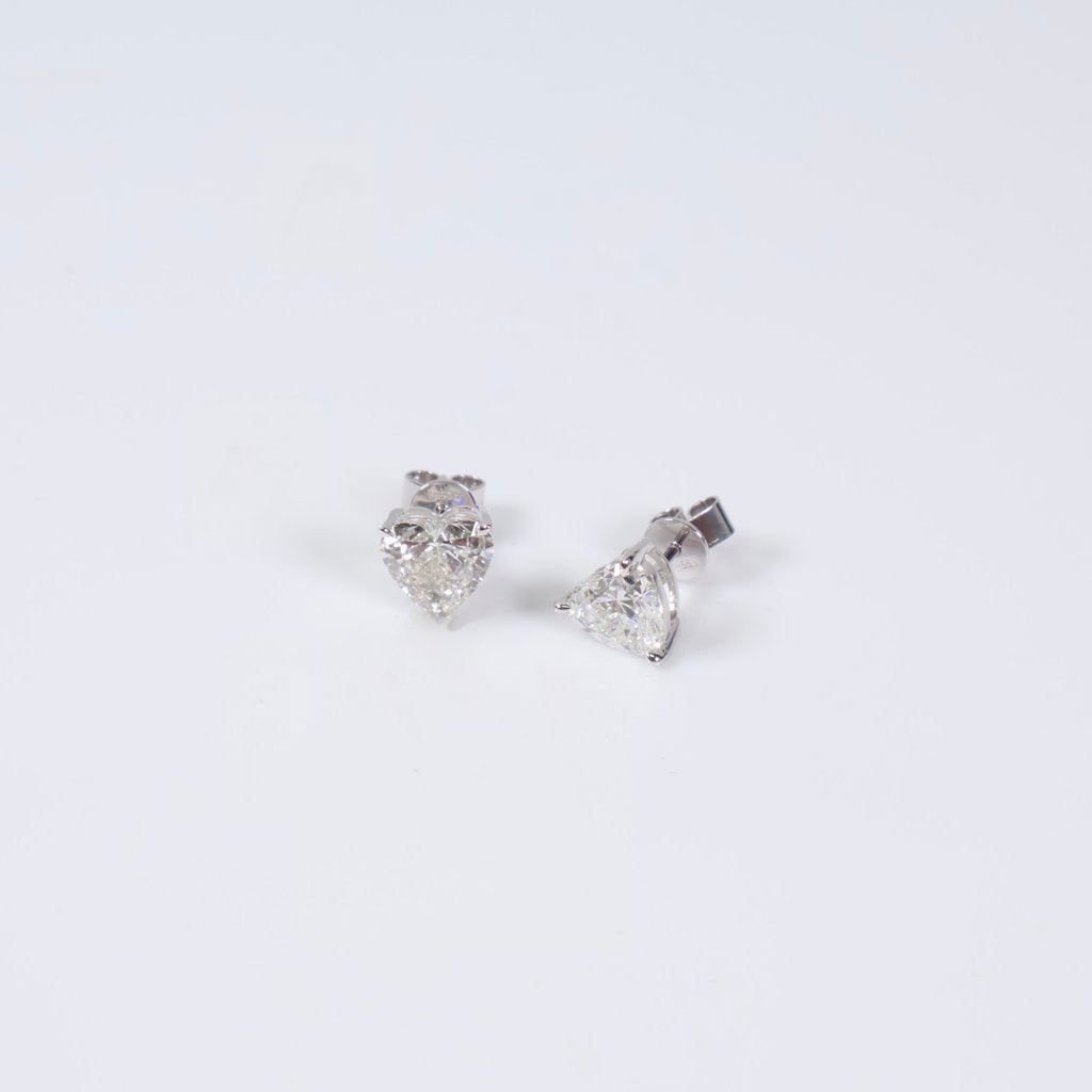 14K WG Lab Diamond Heart Cut Stud Earrings / 1.72gr / 7mm / 2.18Ct Lab / VS / F