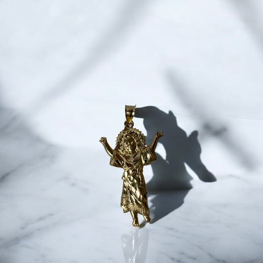 14K Yellow Gold Divino NiÃ±o Pendant With Zirconia / 2.3gr