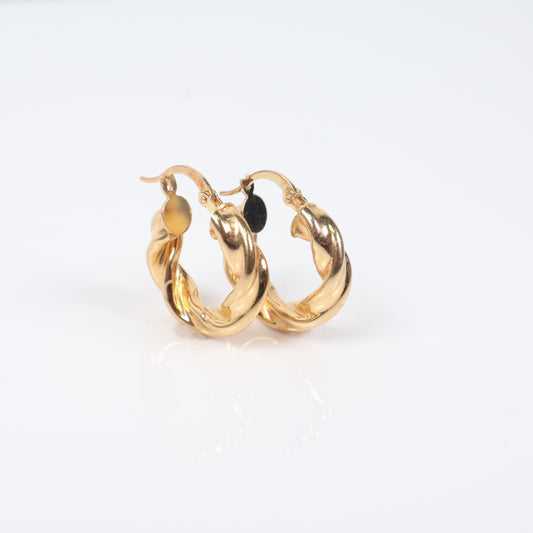 18K YG Twisted Hoop Earrings / 3.57gr / 0.8in /