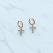 10K Yellow Gold Cross Hoop Earrings With Diamond / 4.6gr